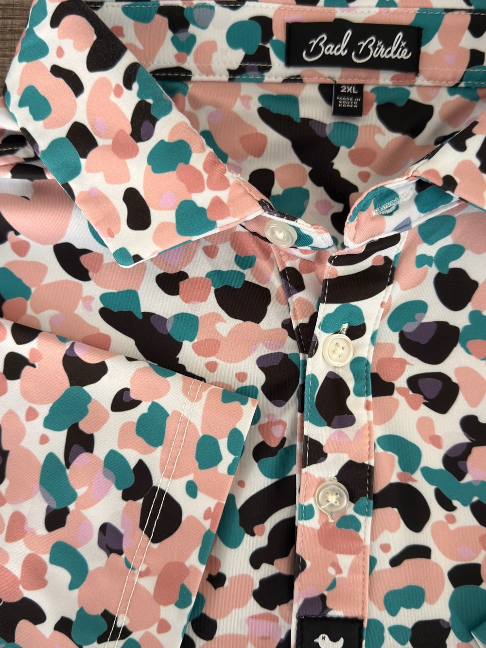 Bad Birdie Men’s “Chip-Fil-A” Teal & Blush Golf Polo - XXL